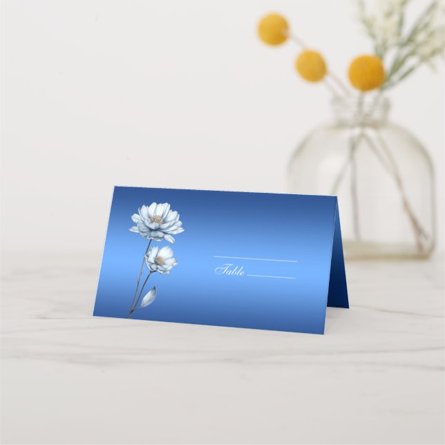 Mesa Cartão de Colocação de Flores de Aquarela Azul (Frente)