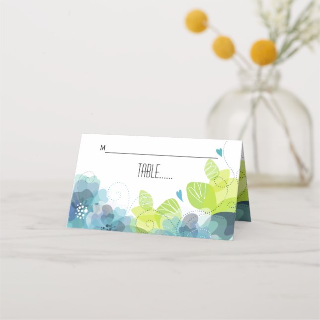 Mesa Cartão de escolta floral das flores teais etéreas (Frente)