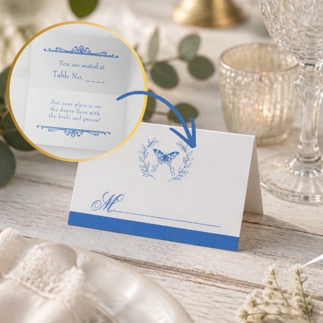 Mesa Cartão de Local de Casamento Borboleta Azul (Criador carregado)