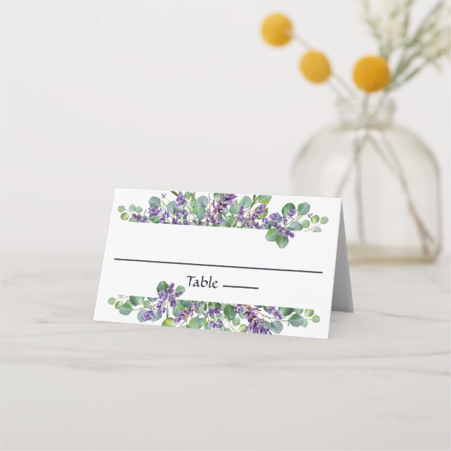 Mesa Cartão de Local de Casamento Botânico de Lavanda E (Frente)