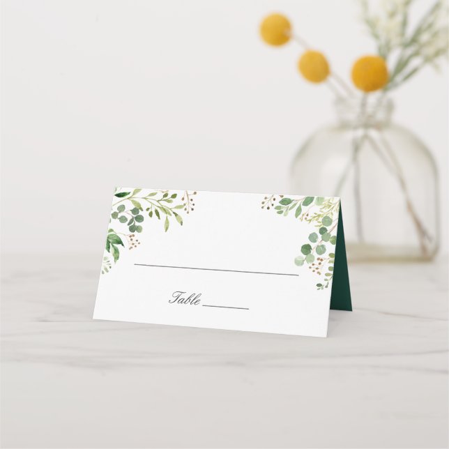 Mesa Cartão de Local de Casamento com Eucalipto em Aqua (Frente)