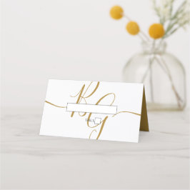 Mesa Cartão de Local de Casamento com Iniciais Douradas