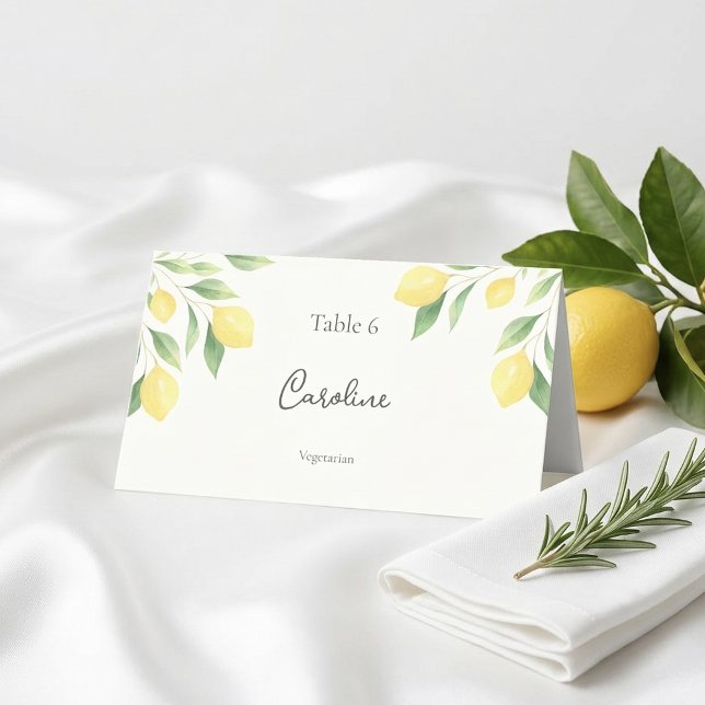 Mesa Cartão de Local de Casamento com Limão e Vegetação (Lemon Citrus Greenery Wedding Place Card with Meal)
