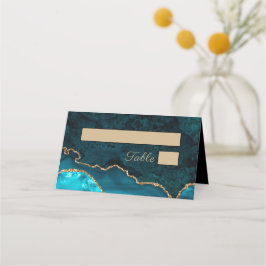 Mesa Cartão de Local de Casamento da Agata Teal Turquoi