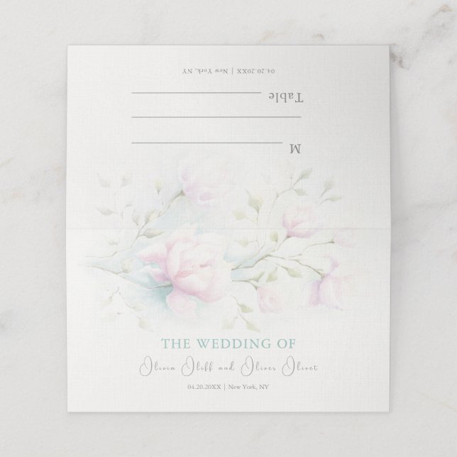 Mesa Cartão de Local de Casamento da Magnolia Rosa (Exterior/Desdobrado)