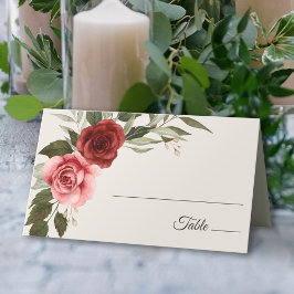 Mesa Cartão de Local de Casamento de Rosas de Aquarela
