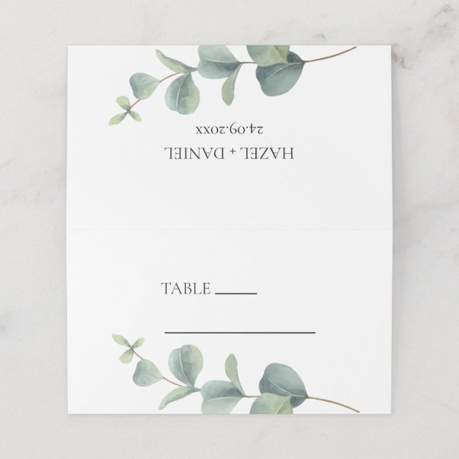 Mesa Cartão de Local de Casamento Dobrado Elegante Euca (Exterior/Desdobrado)