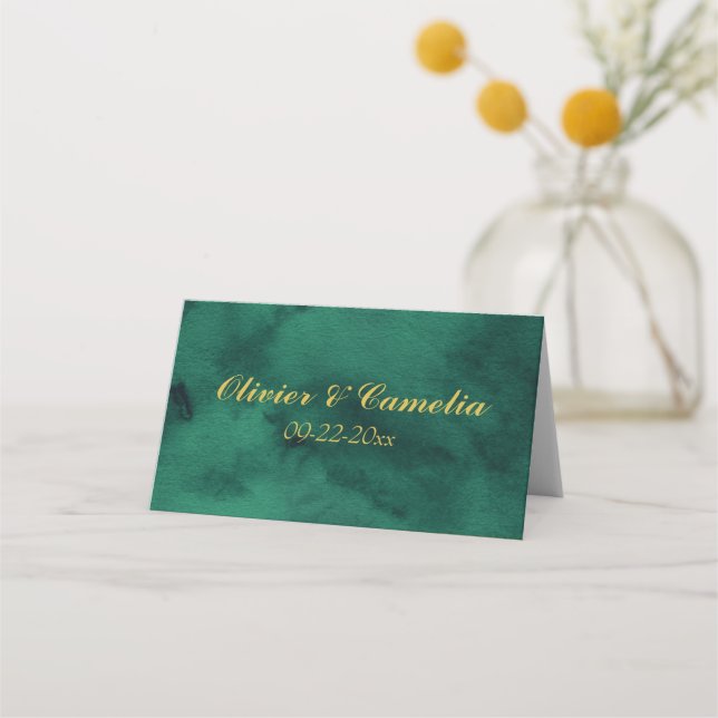 Mesa Cartão de Local de Casamento Dourado Emerald (Verso)