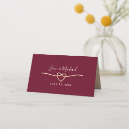Mesa Cartão de Local de Casamento em Burgundy com Letra