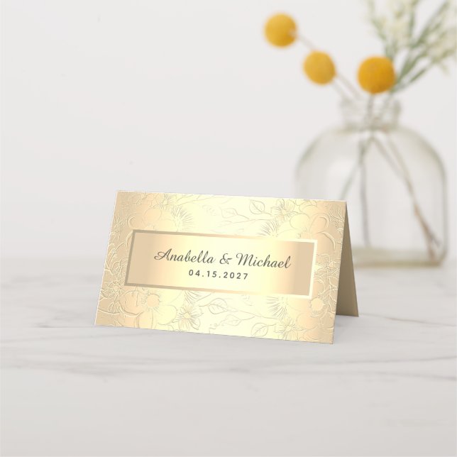 Mesa Cartão de Local de Casamento em Ouro Elegante (Verso)