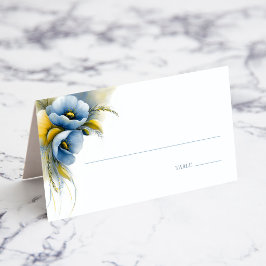 Mesa Cartão de Local de Casamento Floral Azul e Amarelo