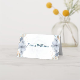 Mesa Cartão de Local de Casamento Floral Azul Elegante