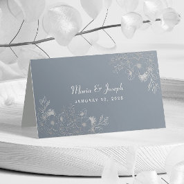 Mesa Cartão de Local de Casamento Floral Azul Empoeirad