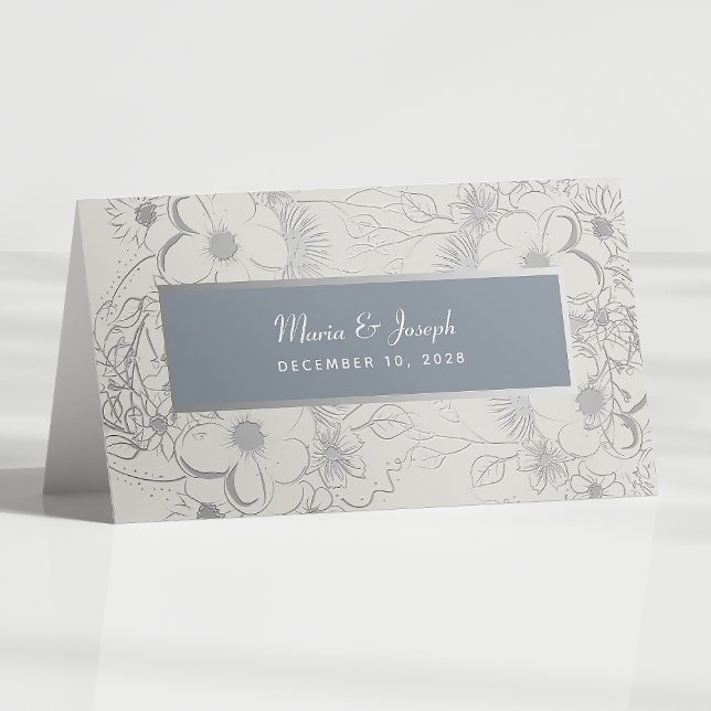 Mesa Cartão de Local de Casamento Floral Azul Empoeirad (Criador carregado)