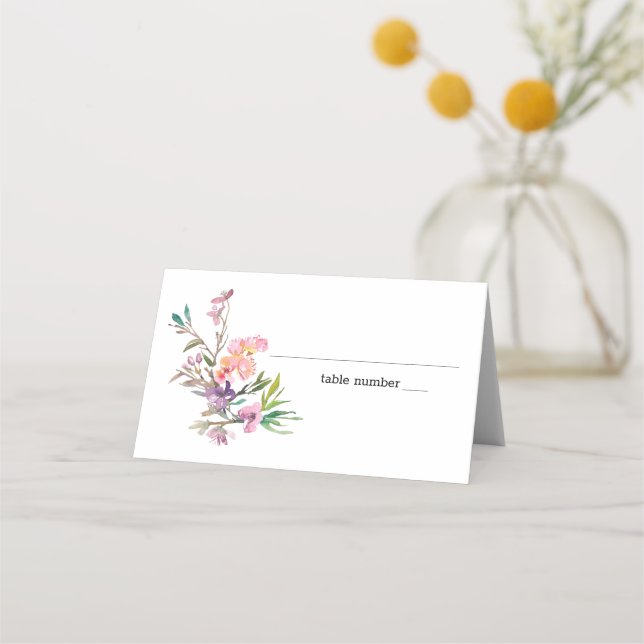 Mesa Cartão de Local de Casamento Floral com Flor de Ce (Frente)
