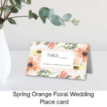 Cartão de Local de Casamento Floral Laranja de Pri