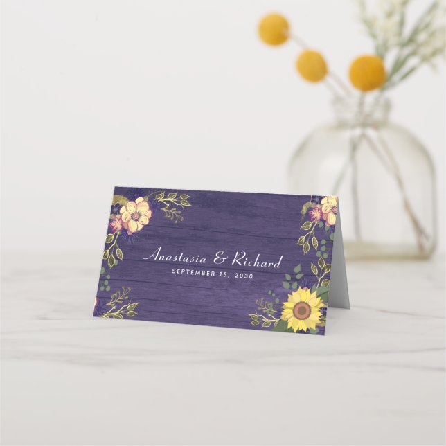 Mesa Cartão de Local de Casamento Floral Roxo (Verso)