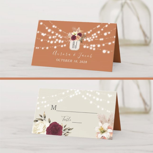 Mesa Cartão de Local de Casamento Floral Rústico Laranj (Criador carregado)