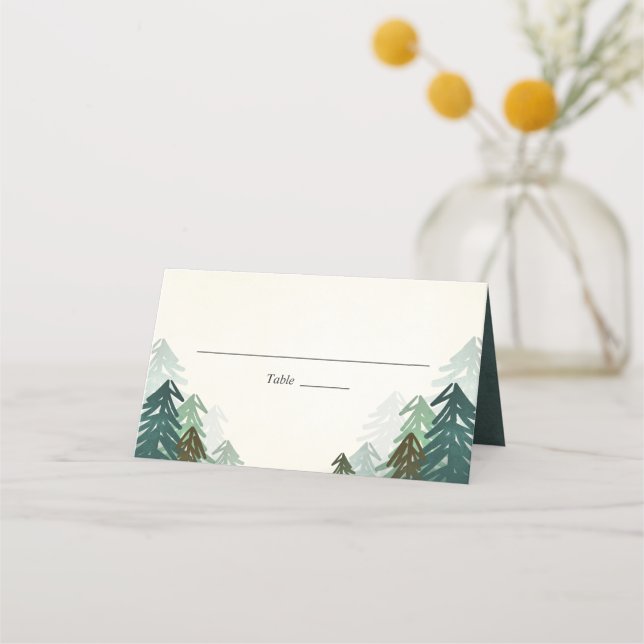 Mesa Cartão de Local de Casamento Florestal Rustic Pine (Frente)