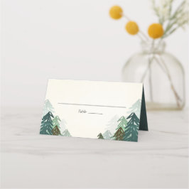 Mesa Cartão de Local de Casamento Florestal Rustic Pine