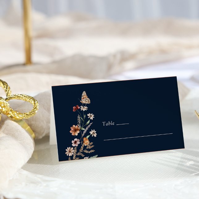 Mesa Cartão de Local de Casamento Navy Blue Boho Chic (Navy Blue Boho Chic Wedding Place Card with Butterfly by Painted Paperie
)