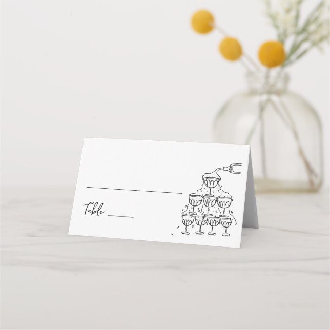 Mesa Cartão de local de champanhe desenhado à mão (Frente)