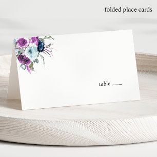 Mesa Cartão de Local Floral Elegante Azul e Roxo