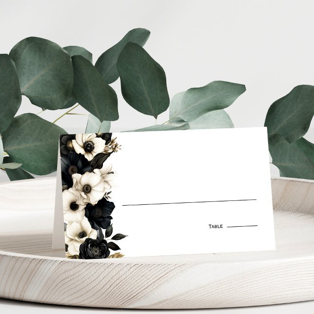 Mesa Cartão de Local Floral Preto e Branco (Criador carregado)