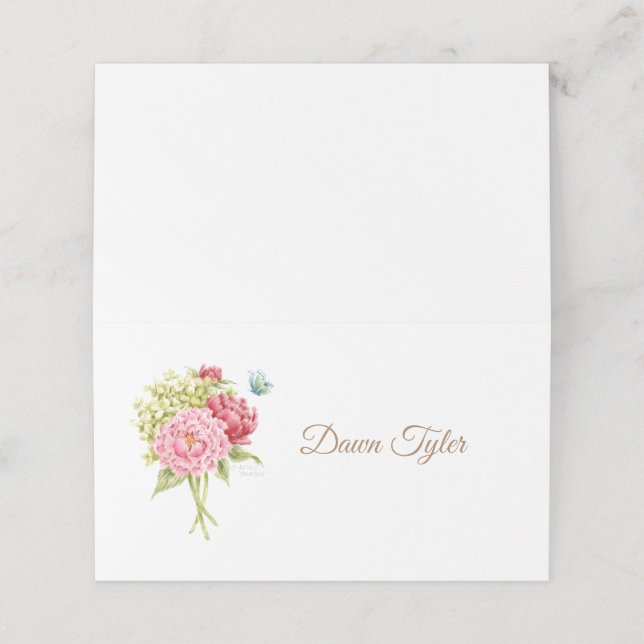 Mesa Cartão de Localidade Dobrado e Hydrangea (Exterior/Desdobrado)