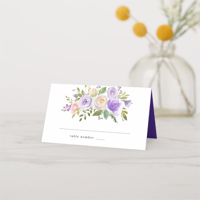 Mesa Cartão de Localidade Floral Rústica Roxo (Frente)