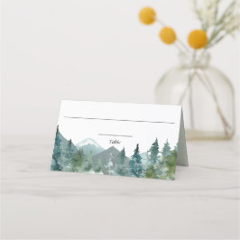 Mesa Cartão de lugar aquarela da floresta montanhosa rú