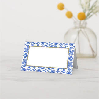 Mesa Cartão de Lugar Azul e Branco Italiano