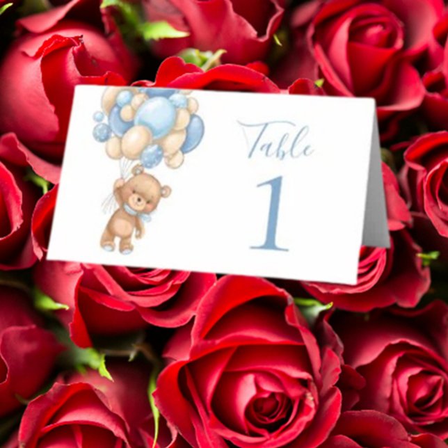 Mesa Cartão de lugar balão urso de pelúcia azul para ch (Add a sweet touch to your event with our Teddy Bear Balloon Blue Place Card)