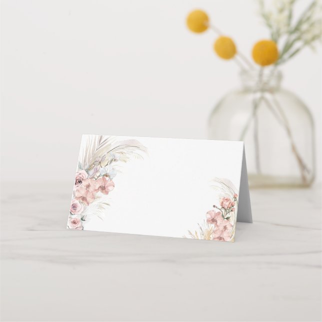 Mesa Cartão de lugar Boho Pampas Rosa Corado Floral (Frente)