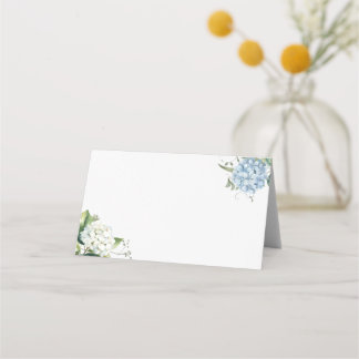 Mesa Cartão de lugar com Brasão Floral em Aquarela Azul