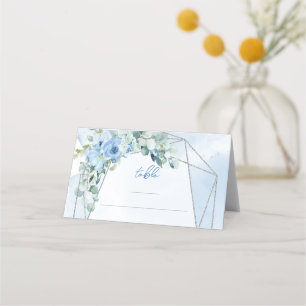 Mesa Cartão de lugar com prata floral azul-poeira russa