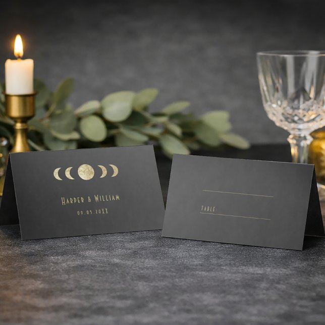 Mesa Cartão de lugar de casamento art déco celestial (Celestial equinox art deco with moon phases place card)