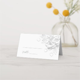 Mesa Cartão de lugar de casamento com flores 3D brancas