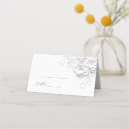 Mesa Cartão de lugar de casamento com flores 3D brancas