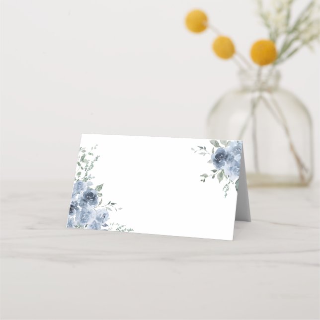 Mesa Cartão de lugar de casamento Dusty Blue Rose (Frente)