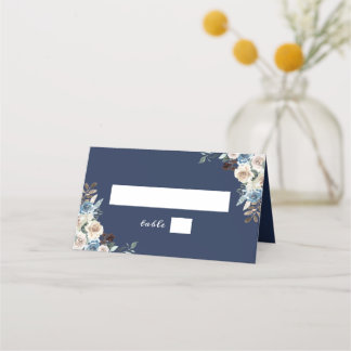 Mesa Cartão de lugar de casamento floral azul marinho
