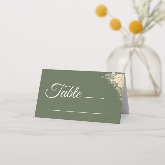 Mesa Cartão de lugar de casamento verde sage elegante (Frente)