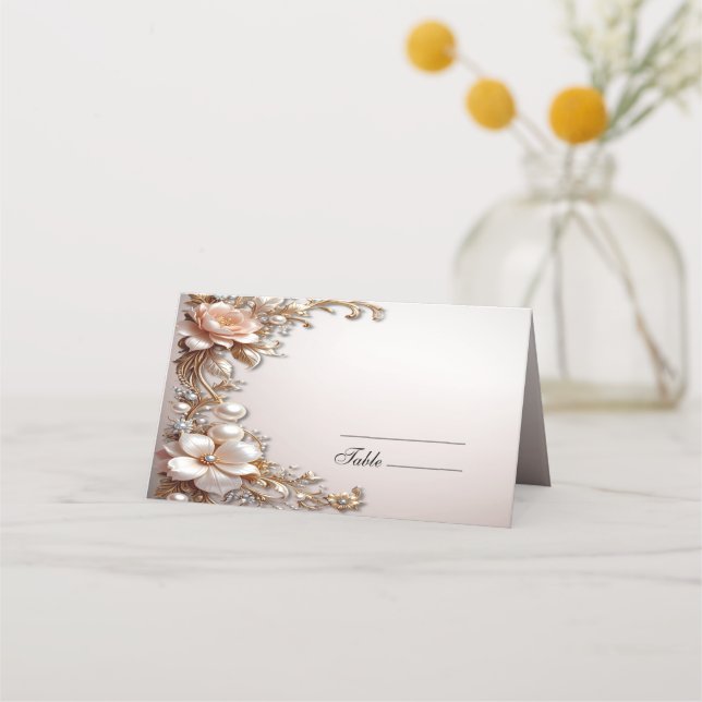 Mesa Cartão de lugar de flores rosa suave e branco (Frente)