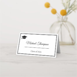 Mesa Cartão de Lugar de Formatura Preto e Branco Elegan