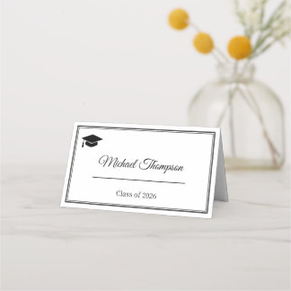 Mesa Cartão de Lugar de Formatura Preto e Branco Elegan