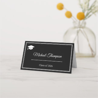 Mesa Cartão de Lugar de Formatura Preto e Branco Modern