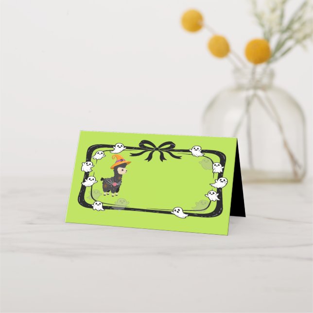 Mesa Cartão de lugar de lhama de Halloween com chapéu d (Frente)