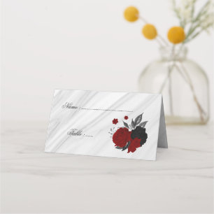 Mesa cartão de lugar de mármore floral preto e vermel
