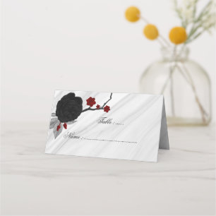 Mesa cartão de lugar de mármore floral preto e vermelho