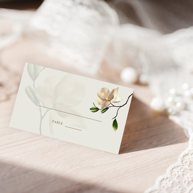 Mesa Cartão de Lugar Dobrado da Magnólia Oriental Elega (Elegant Oriental White Magnolia Folded Place Card)